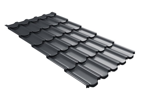 Металлочерепица квинта плюс с 3D резом 0,5 Quarzit lite RAL 7024 мокрый асфальт купить в Липецке